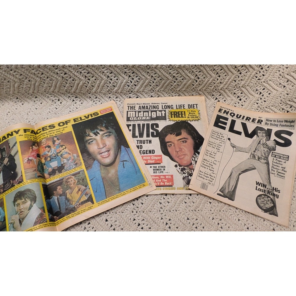Lot of 7 Vintage 1977 Elvis Presley Newspapers National Enquirer Midnight Globe